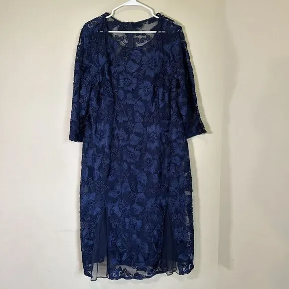 Alex Evenings Women's Tea Length Embroidered Dress with Illusion Sleeves  22W